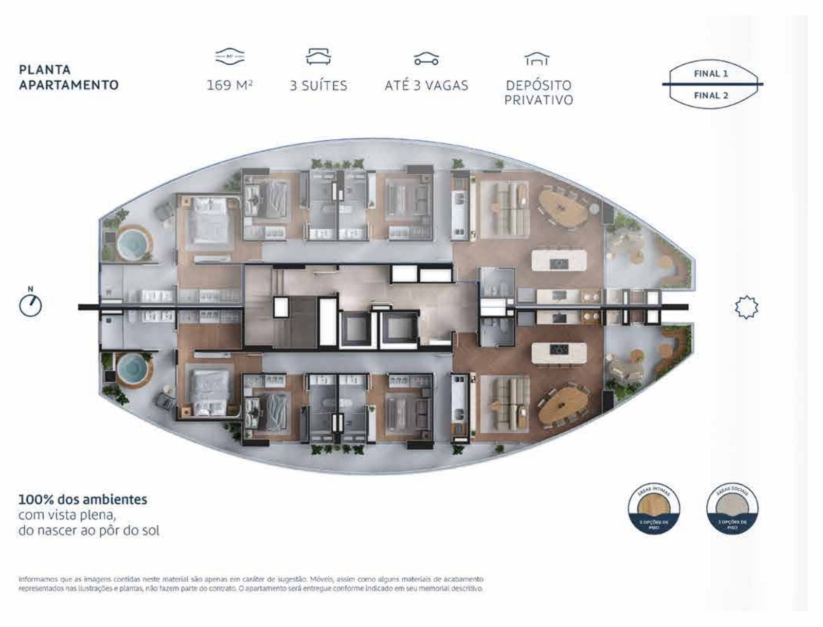 Planta do pavimento tipo — Finais 1 e 2 — Marine Orla Residence