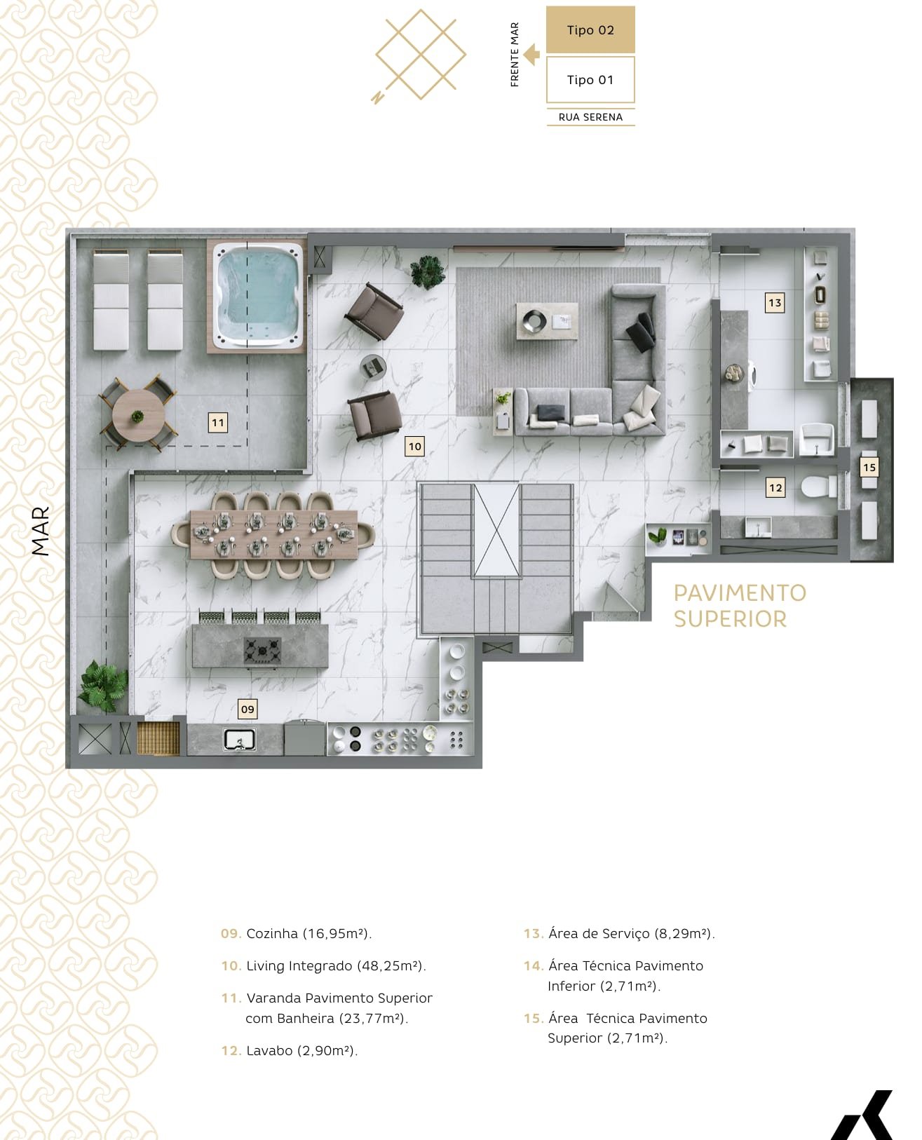 Planta do pavimento superior — Cobertura Duplex Tipo 02 — Apto 1402 — Serena